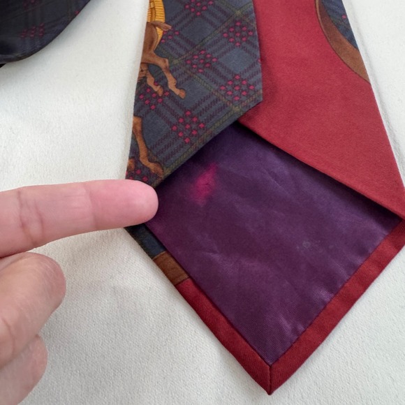 Polo Ralph Lauren Silk Tie Mens Burgundy Navy Plaid Equestrian Jockey Horse USA - Picture 5 of 9